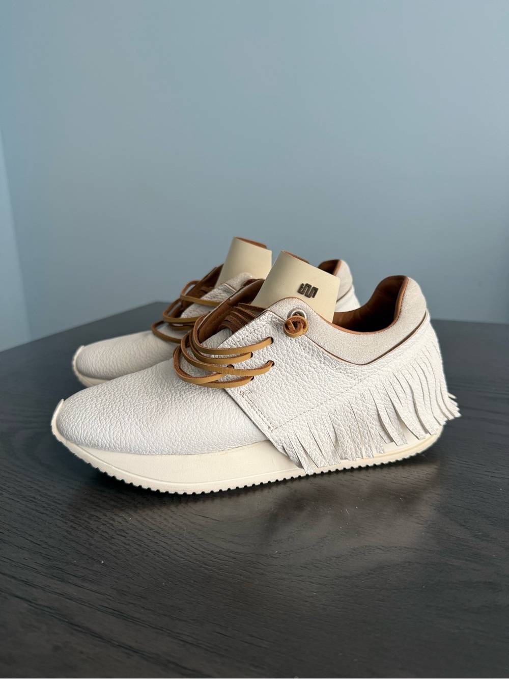 Esseutesse Made in Italy Leather Fringe Sneakers White Tan EU 38 US 7